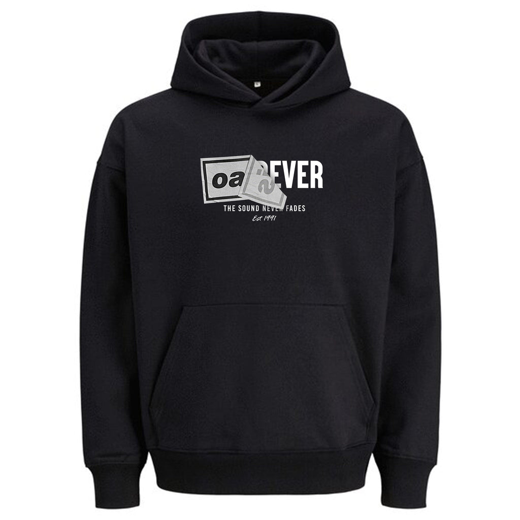 a black oasis inspired hoody oversized with graphic on