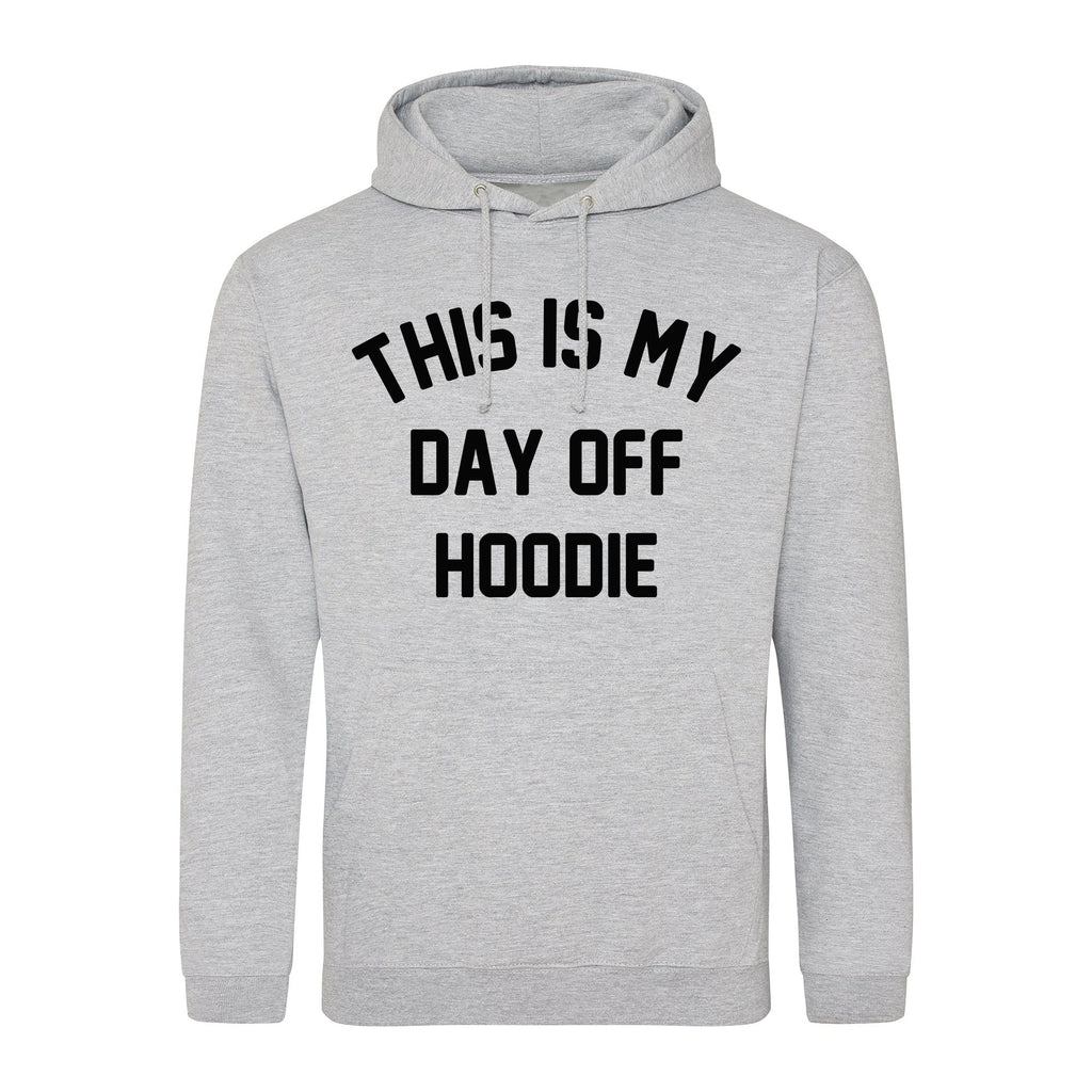 woman wearing yellow hoodie with This is my Day off Hoodie in white text made by Original Monkey