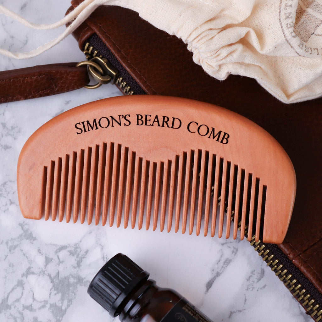 Wooden beard comb with engraved personalised message by Original Monkey Gifts.