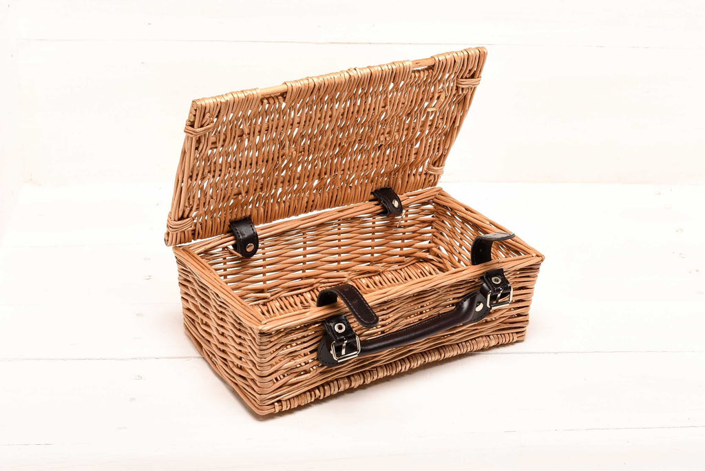 Wicker picnic basket with personalisation engraved on the top by Original Monkey Gifts.